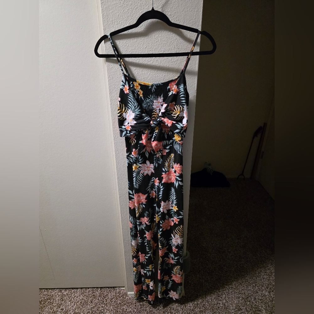 No Boundaries Floral Jumpsuit - Black and Pink